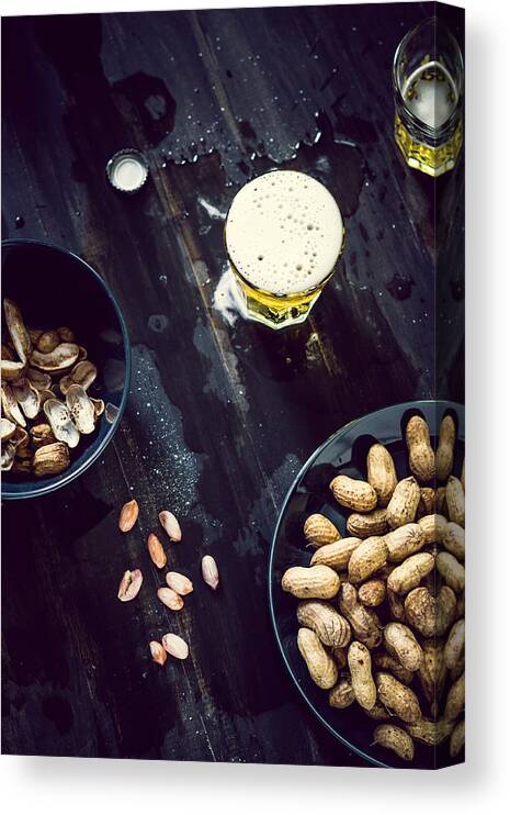 Alcohol Canvas Print featuring the photograph Boiled Peanuts And Beer by Chien-ju Shen