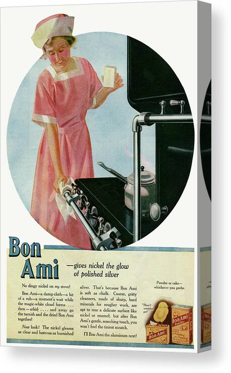 Household Canvas Print featuring the drawing Bon Ami - Gives Nickel The Glow by Mary Evans Picture Library