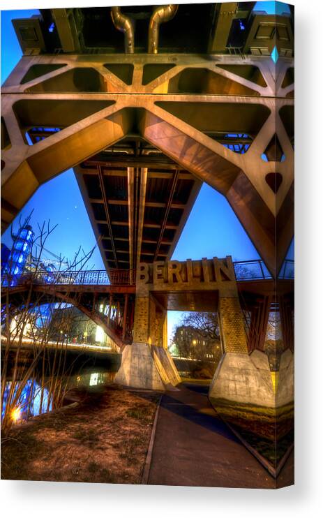 Airplane Canvas Print featuring the digital art Bridges coming together by Nathan Wright