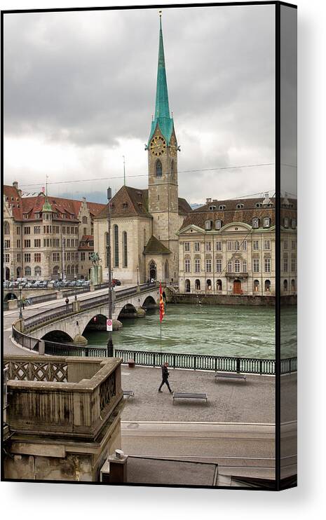 Zurich Canvas Print featuring the photograph Bridging the Limmat by Jason Wolters