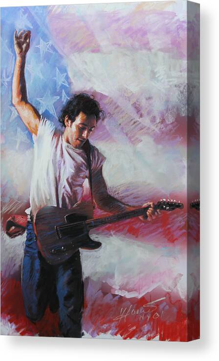 Singer Canvas Print featuring the mixed media Bruce Springsteen The Boss by Viola El