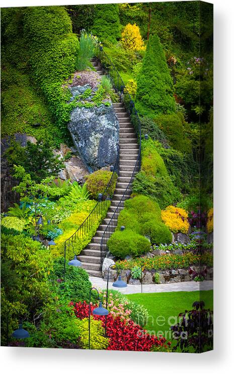 America Canvas Print featuring the photograph Butchart Gardens Stairs by Inge Johnsson