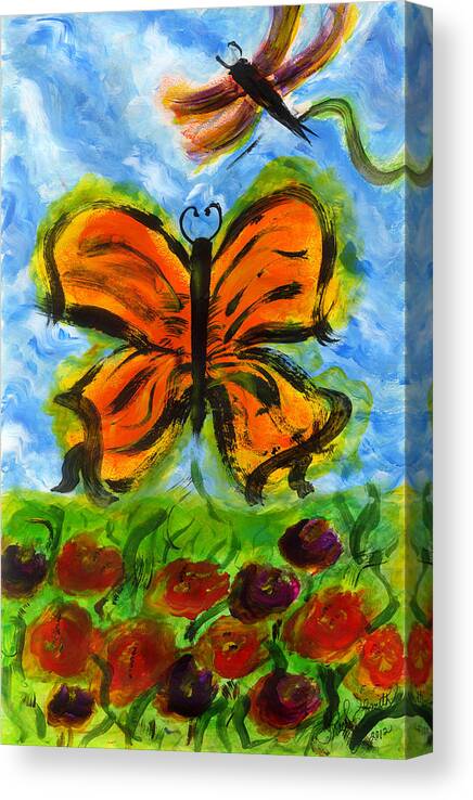 Butterfly Canvas Print featuring the painting Butterfly and Dragonfly by Tracy W Smith