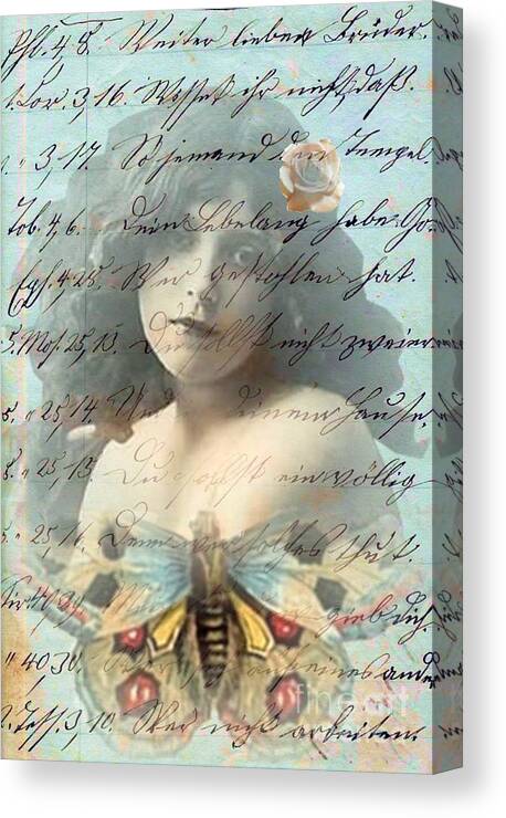 Vintage Canvas Print featuring the digital art Butterfly and Rose by Desiree Paquette