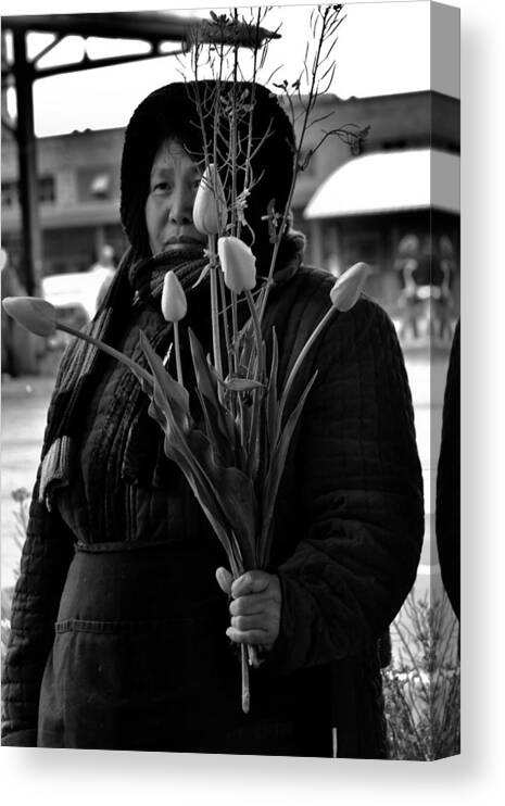 Farmer's Market Canvas Print featuring the photograph Buy My Tulips by Nadalyn Larsen