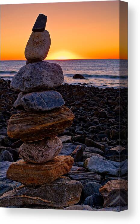 New Hampshire Canvas Print featuring the photograph Cairn At Sunrise Rye Harbor NH by Jeff Sinon