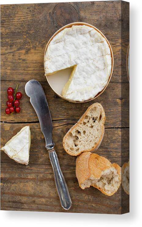 Cheese Canvas Print featuring the photograph Camember Cheese With Red Currant And by Westend61