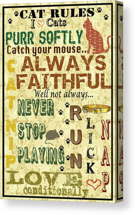 Cat Canvas Print featuring the digital art Cat Rules by Jean Plout