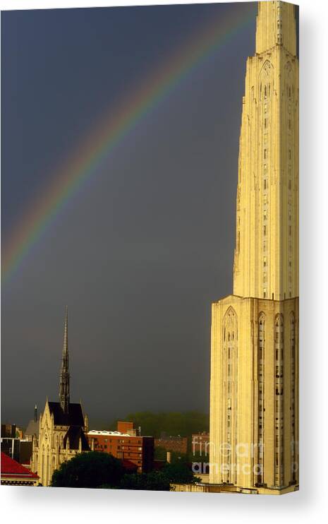 Cathedral Of Learning Canvas Print featuring the photograph Cathedral of Learning Rainbow by Thomas R Fletcher