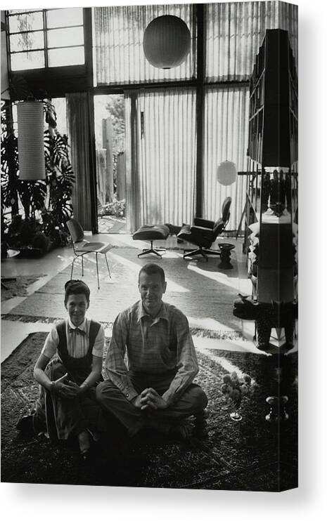 Interior Canvas Print featuring the photograph Charles Eames And Ray Eames by John Bryson