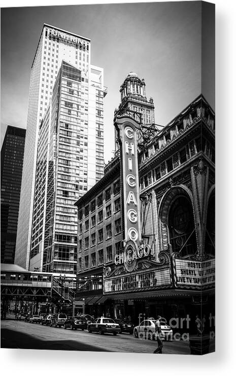 America Canvas Print featuring the photograph Chicago Theatre Black and White Picture by Paul Velgos