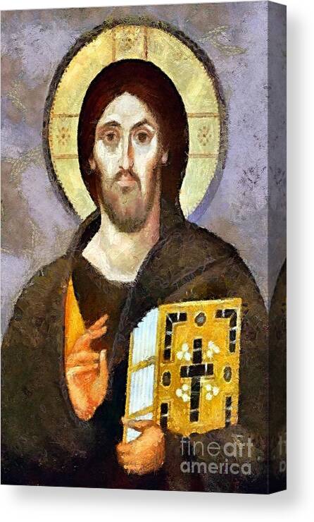 Christmas Canvas Print featuring the mixed media Christ Pantocrator of Sinai by Dragica Micki Fortuna