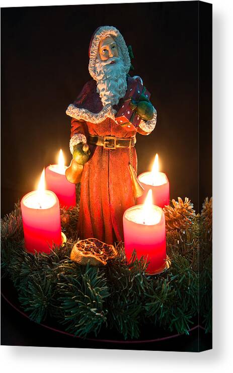 Advent Canvas Print featuring the photograph Christmas Advent Wreath With Burning Candles by Frank Gaertner