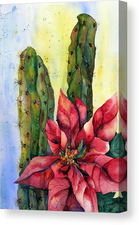 Catus Canvas Print featuring the painting Christmas in the Desert by Pamela Shearer