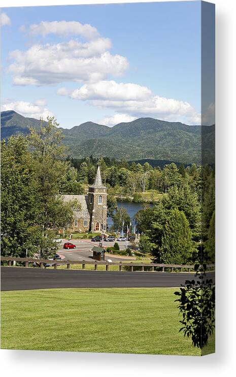 Lake Placid Canvas Print featuring the photograph Church on the Lake by Eric Swan