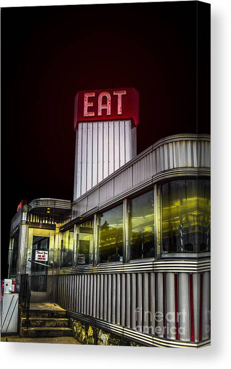 Diner Canvas Print featuring the photograph Classic American diner at night by Diane Diederich