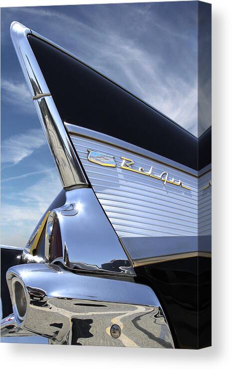 Transportation Canvas Print featuring the photograph Classic Fin - 57 Chevy Belair by Mike McGlothlen