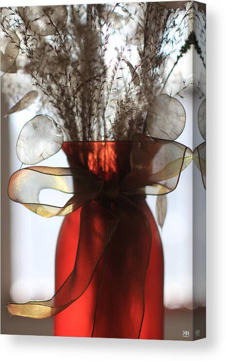 Red Vase Canvas Print featuring the photograph Coin Flowers and Red Vase by John Meader