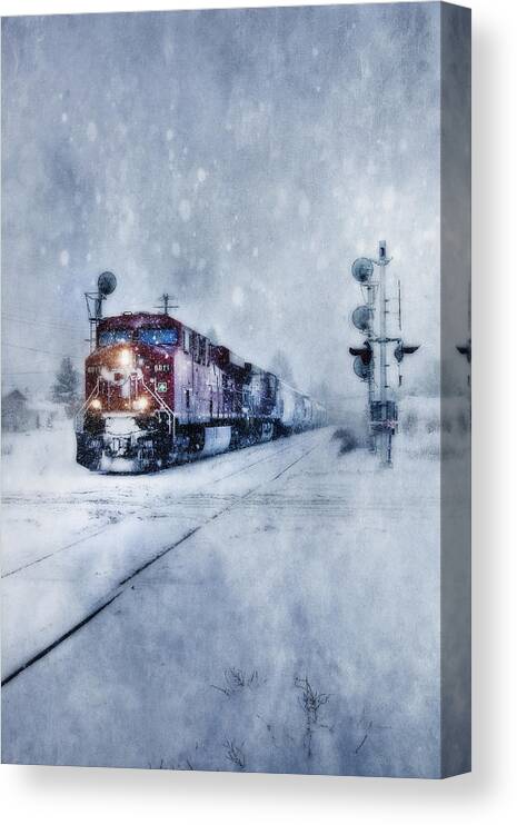 Train Canvas Print featuring the photograph Cold Nights On The Midnight Train Color by Theresa Tahara
