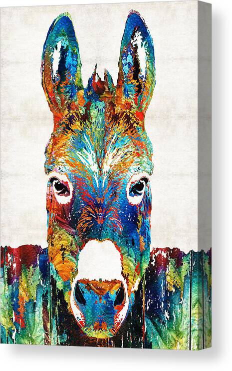 Donkey Canvas Print featuring the painting Colorful Donkey Art - Mr. Personality - By Sharon Cummings by Sharon Cummings