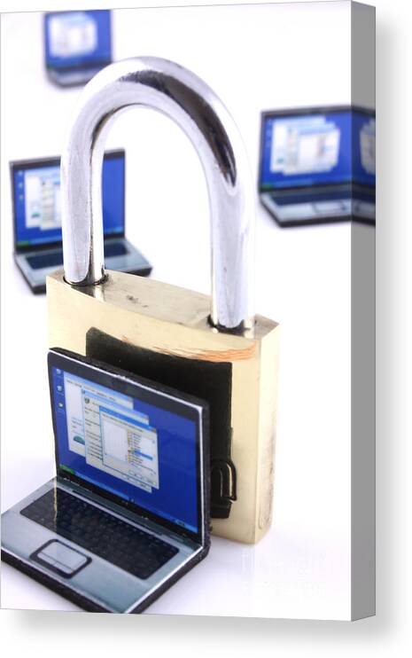 Unlocked Canvas Print featuring the photograph Computer security concept by Simon Bratt