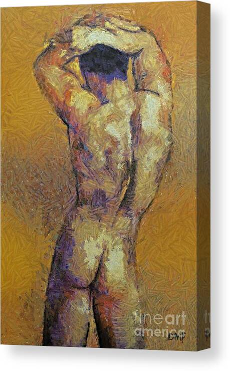 Male Body Builder Canvas Print featuring the painting Content with life by Dragica Micki Fortuna