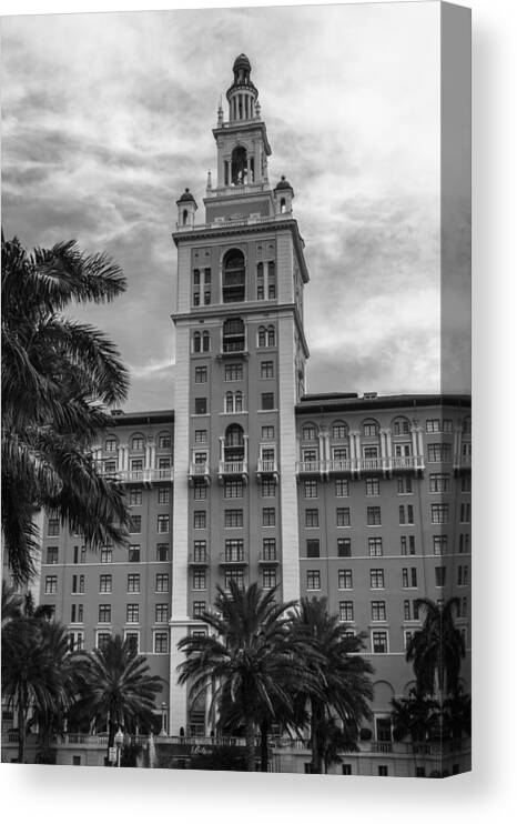 1926 Canvas Print featuring the photograph Coral Gables Biltmore Hotel in Black and White by Ed Gleichman