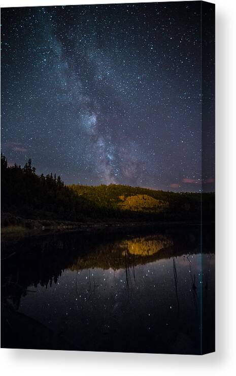 Astrophotography Canvas Print featuring the photograph Crescent Lake Midnight by Jakub Sisak