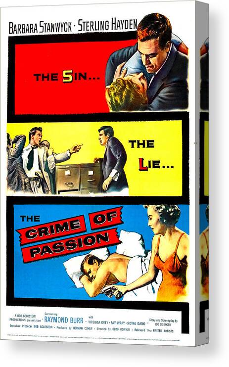 1950s Poster Art Canvas Print featuring the photograph Crime Of Passion, Us Poster Art, Top by Everett