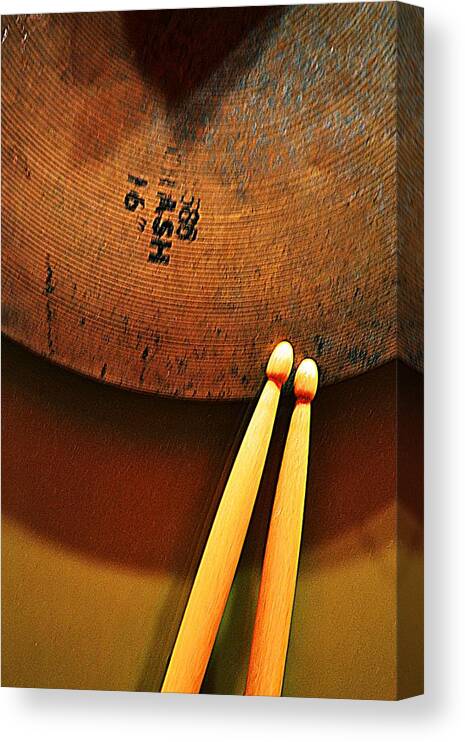 Cymbals Canvas Print featuring the photograph Cymbals and Sticks 2 by Nadalyn Larsen