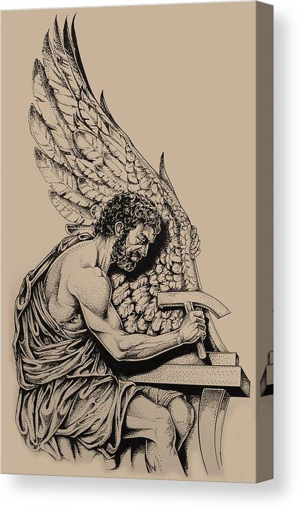 Daedalus Canvas Print featuring the drawing Daedalus workshop by Derrick Higgins