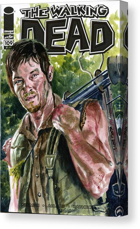 Daryl Dixon Canvas Print featuring the painting Daryl Walking Dead by Ken Meyer jr