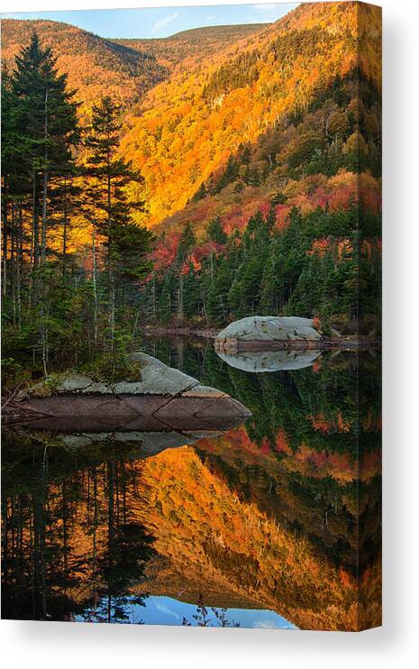 Beaver Pond Canvas Print featuring the photograph Dawns foliage reflection by Jeff Folger