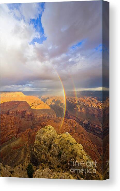 00345498 Canvas Print featuring the photograph Rainbow at Kanab Pt, Grand Canyon by Yva Momatiuk John Eastcott