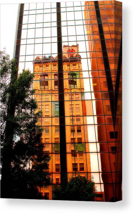 Building Reflection Canvas Print featuring the photograph Downtown Reflection by Michael Eingle