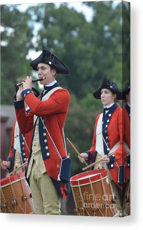 Boy Canvas Print featuring the photograph Drum and Bugle Corp in Colonial Williamsbnurg by DejaVu Designs