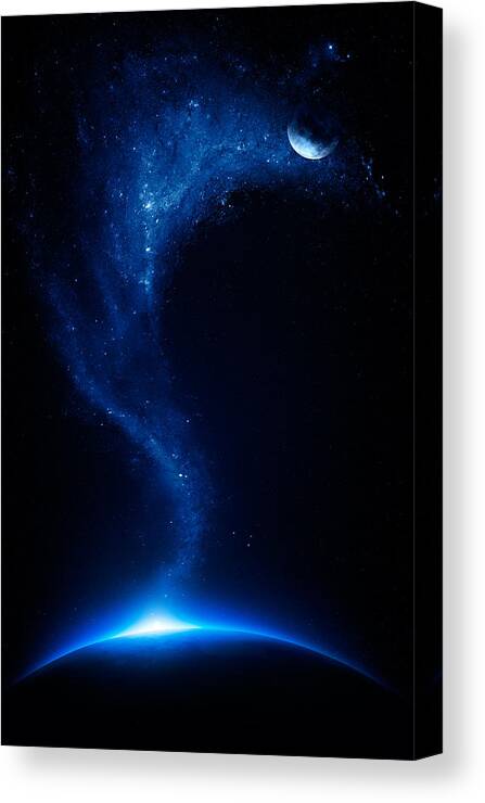 Earth Canvas Print featuring the photograph Earth and moon interconnected by Johan Swanepoel