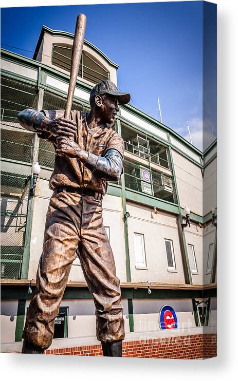 America Canvas Print featuring the photograph Ernie Banks Statue at Wrigley Field by Paul Velgos