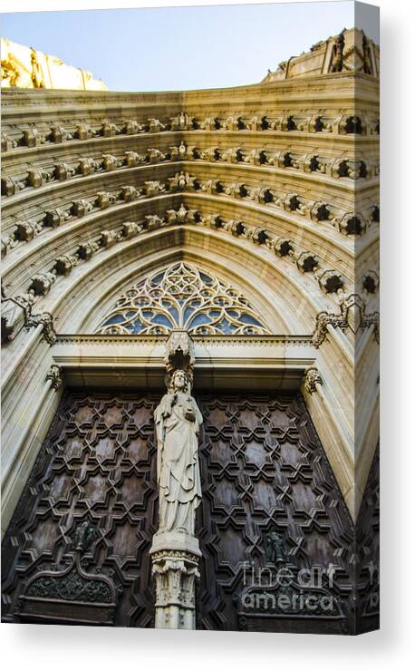 Cathedral Of The Holy Cross And Saint Eulalia Canvas Print featuring the photograph Eulalia Doorway by Deborah Smolinske
