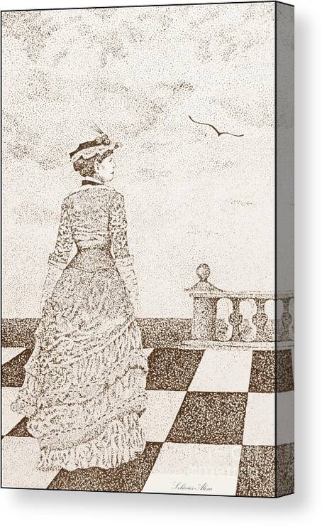 Pen Drawing Canvas Print featuring the drawing European lady in the 19 century by Alexa Szlavics