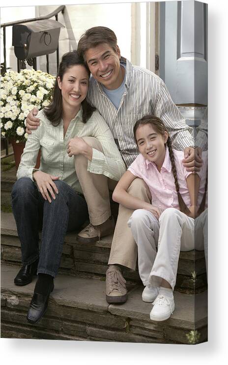 Steps Canvas Print featuring the photograph Family sitting outdoor by Comstock Images