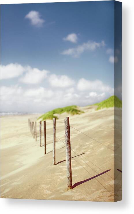 Scenics Canvas Print featuring the photograph Fence At North-sea Beach With Dunes by Elisabeth Schmitt