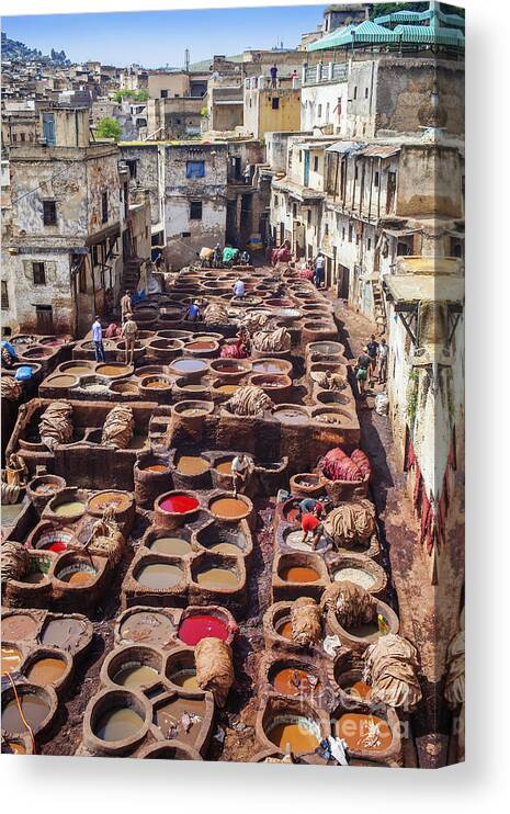 Africa Canvas Print featuring the photograph Fez tannery by Patricia Hofmeester
