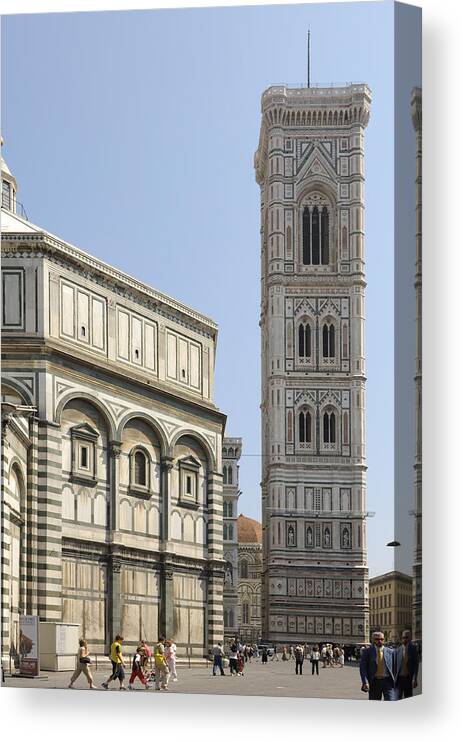 Florence Canvas Print featuring the photograph Florence Bell Tower and Duomo Piazza by Harold Piskiel