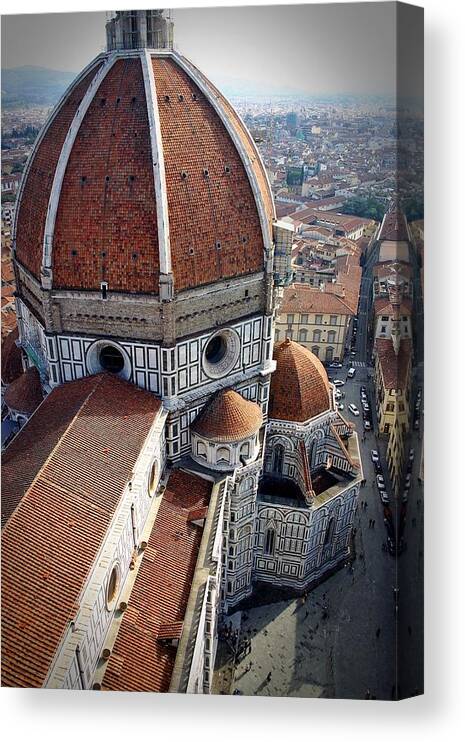Italy Canvas Print featuring the photograph Florence Tile Roof Church by Henry Kowalski
