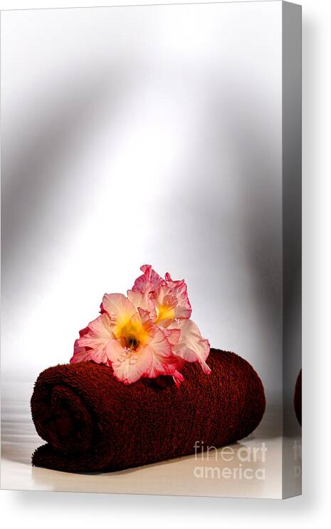 Gladiolus Canvas Print featuring the photograph Flowers on Towel by Olivier Le Queinec