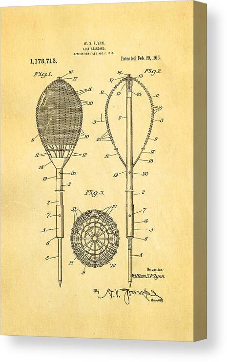 Famous Canvas Print featuring the photograph Flynn Merion Golf Club Wicker Baskets Patent Art 1916 by Ian Monk