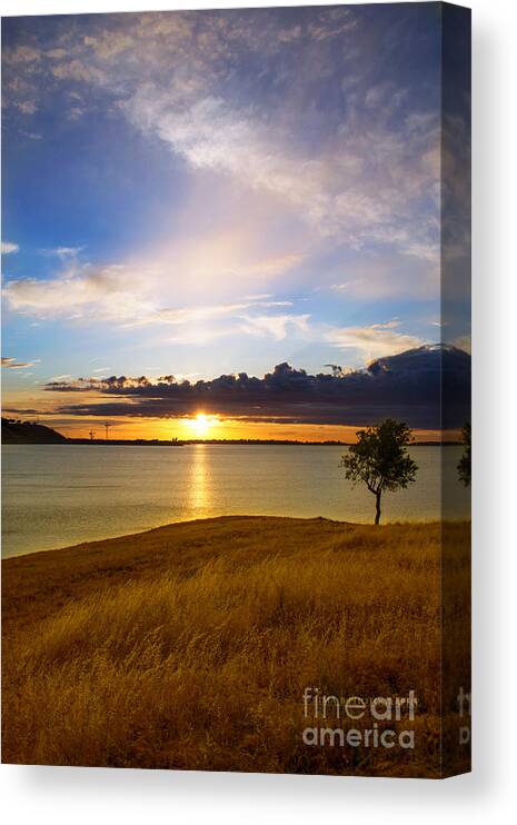 Folsom Lake Canvas Print featuring the photograph Folsom Lake sunset by Rima Biswas