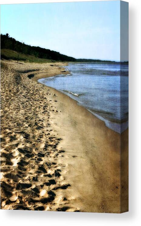 Lake Michigan Canvas Print featuring the photograph Footprints in the Sand by Michelle Calkins