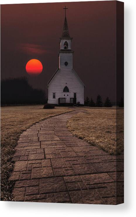 Church Canvas Print featuring the photograph Fort Belmont Sunset by Aaron J Groen